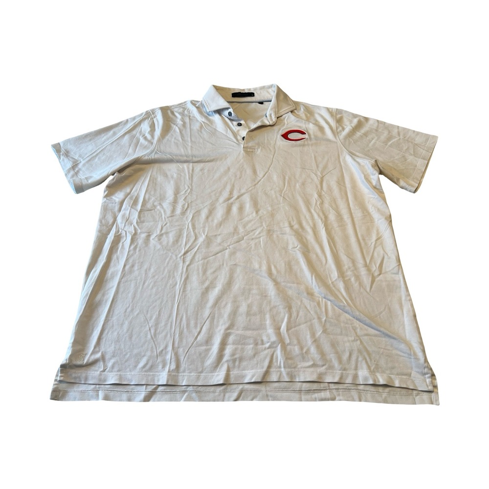 Greyson Mens XL‎ White Performance Pique Golf Polo Cincinnati Reds Short Sleeve